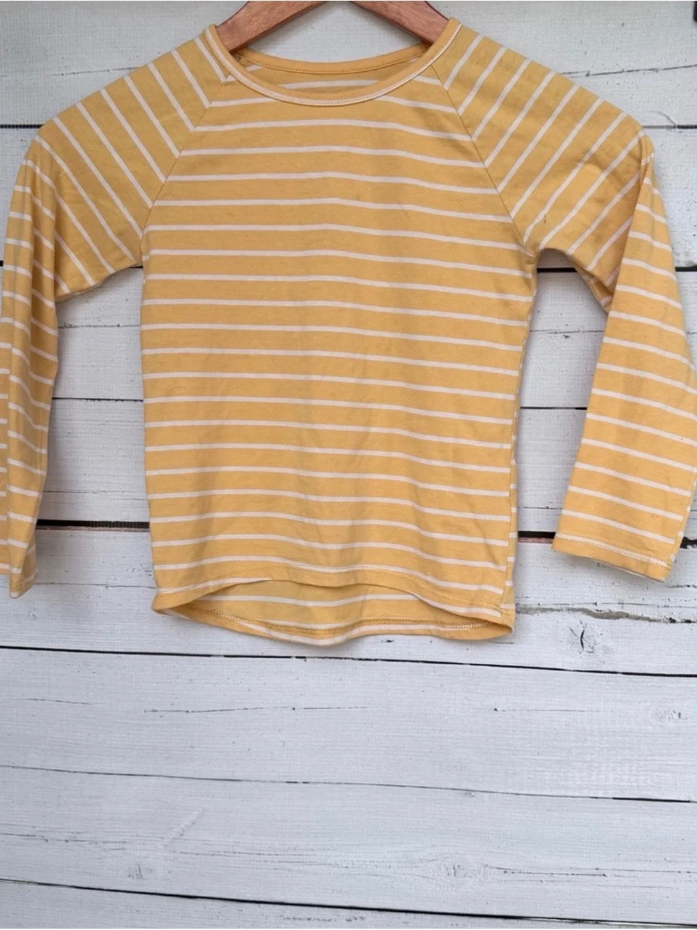 The Children's Place Girls Yellow Striped Raglan Long Sleeve Shirt - S 5/6